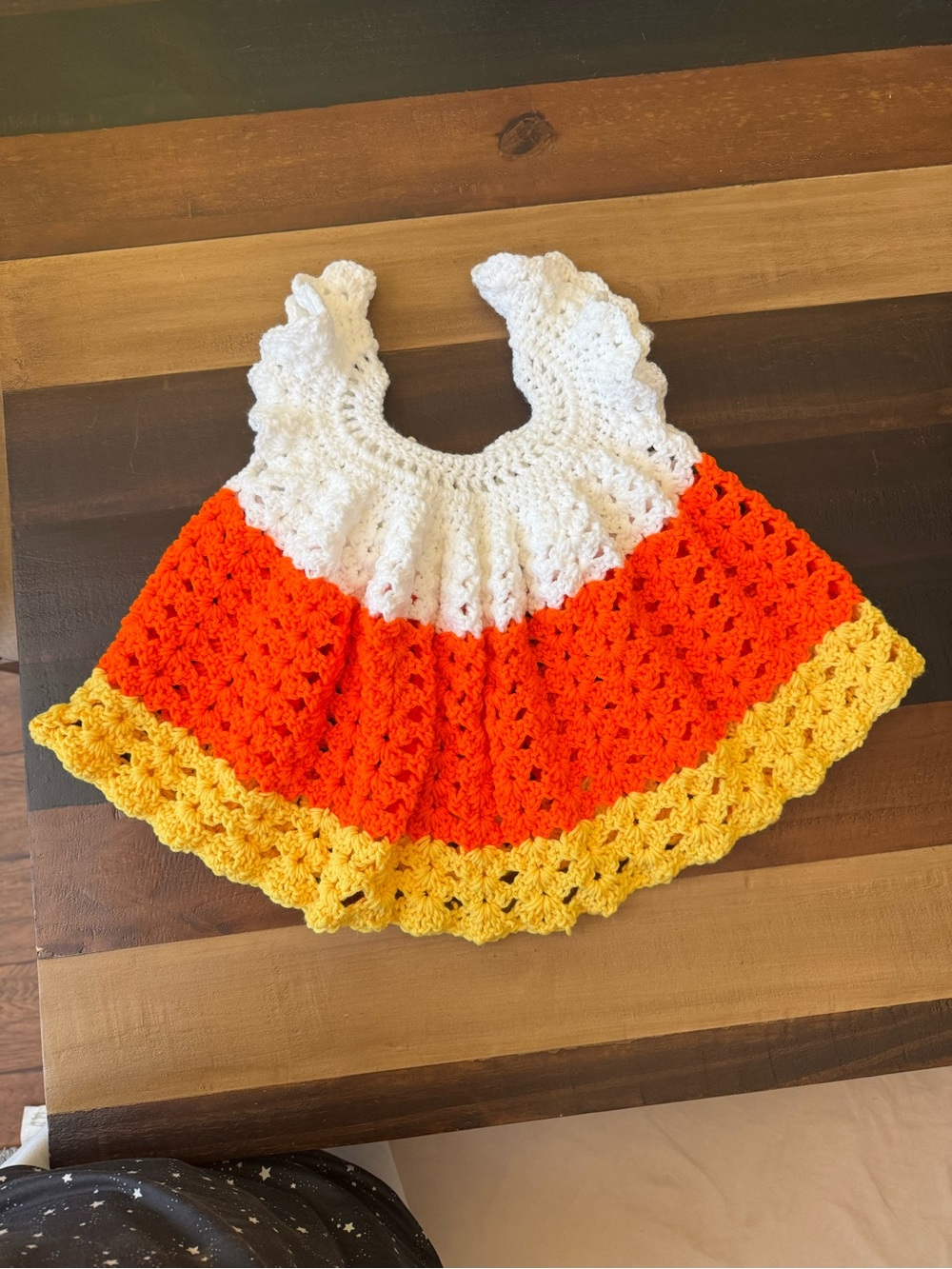 Handmade Crochet Kids Bib Dress in White, Orange & Yellow